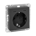 Розетка с USB-C - 2шт, 16А, с З/К со шторками, чёрный Эпика EKF Розетка с USB-C - 2шт, 16А, с З/К со шторками, чёрный Эпика EKF