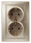 Розетка Intro Plano 1-205-04 с заземлением двойная 2X2P+E Schuko, 16А-250В, IP20, СУ, шампань
