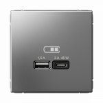 Розетка 2гн USB+USB A+C с/у сталь механизм высокоскор.заряд. QC PD ArtGallery Systeme Electric (1/8/16)