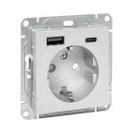 Розетка с USB-A+С - 2шт, 16А, с З/К со шторками, белый Эпика EKF