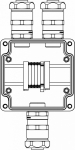 Ex клеммная коробка из алюминия: 1Ex e IIC Т5 Gb / Ex tb IIIB T95°C DbIP66: Клеммы 4 кв.мм -5 шт.: А, С: ввод D10,5-18мм под небронированныйкабель в м