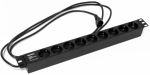 Hyperline SHE19-9SH-2.5IEC Блок розеток для 19" шкафов, горизонтальный, 9 розеток Schuko (10A), 250В, кабель питания 3х1.0мм2, длина 2.5 м, с вилкой I