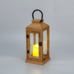 Фонарь декоративный со свечкой, корпус из дерева, коричневый, 15x15x38cм, теплый белый NEON-NIGHT