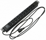 Hyperline SHE19-10IEC-2.5IEC Блок розеток для 19" шкафов, горизонтальный, 10хIEC 320 C13, 10A, 250В, кабель питания 3х1.0мм2, длина 2.5 м, с вилкой IE