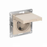 ATLASDESIGN РОЗЕТКА с заземл. со шторк. с крышкой, 16А, IP20, механизм, ПЕСОЧНЫЙ