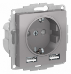 Розетка 1гн с З/К+2хUSB с/у алюминий механизм 16А AtlasDesign Systeme Electric (1/10)