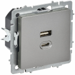 BRITE Роз. USB A+C 45Вт высокоск. зар. РЮ11-2-БрС сталь IEK BRITE Роз. USB A+C 45Вт высокоск. зар. РЮ11-2-БрС сталь IEK