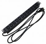 Hyperline SHE19-12IEC-2.5EU Блок розеток для 19" шкафов, горизонтальный, 12xIEC 320 C13 (10A), 250В, кабель питания 3х1.5мм2, длина 2.5 м, с вилкой Sc