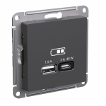 Розетка 2гн USB+USB A+C с/у базальт механизм высокоскор.заряд. QC PD AtlasDesign Systeme Electric