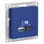 Розетка 2гн USB typeА+ typeС с/у аквамарин механизм  5В/2,4А 2х5В/1,2А AtlasDesign Systeme Electric (1)