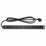 Блок распределения питания для 19" шкафов, 16A 8 Х Schuko, индикатортока, вх. разъём Schuko Блок распределения питания для 19" шкафов, 16A 8 Х Schuko, индикатортока, вх. разъём Schuko