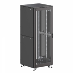 Шкаф напольный разобранный 19   IT-CQE-N 47U 800x800мм, крыша с вырубкой, дверь стекло и двойная сплошная металл, двойные боковые панели, черный RAL90