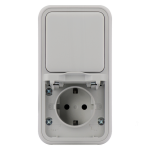 Блок: розетка и выключатель, одноклавишный, проходной ОП, винтовые клеммы серый, Бронто EKF