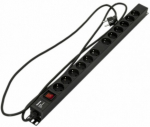 Hyperline SHE-12SH-S-2.5EU Блок розеток, 12 розеток Schuko, 16 A, с выключателем, кабель питания 3х1.5мм2, длина 2.5 м, с вилкой Schuko, 730x44.4x44.4