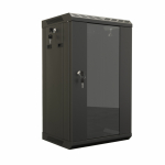 Hyperline TDB-12U-GP-RAL9004 Шкаф настенный 10  , 12U, 649,5х390х300, уст. размер 254 мм, со стеклянной дверью, открывающиеся стенки, возможность уста
