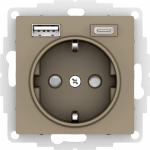 Розетка 1гн c З/К+2хUSB typeА+ typeС с/у шампань механизм 16А AtlasDesign Systeme Electric(1)