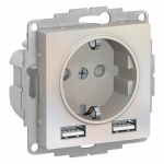 Розетка 1гн с З/К+2хUSB с/у жемчуг механизм 16А AtlasDesign Systeme Electric (1/10)