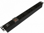 Hyperline SHE19-6IEC-S-IEC Блок розеток для 19" шкафов, горизонтальный, с выключателем с подсветкой, 6хIEC 320 C13, 10A, 250В, без кабеля питания, вхо