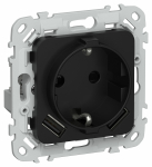 FLITE Роз.с з/к/ш 16А USB AA 3,1А РСЮша11-0-ФлЧ чер. IEK