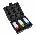 Набор шестигранныx ударныx удлиненныx торцевыx головок для колесныx дисков, 1/2", 3 предмета (17, 19, 21мм) пластиковый кейс KRANZ