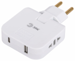 Разветвитель электрический ЭРА SPF-2-FL-USBC поворотный на 2 розетки + 2USB A+C 10А белый