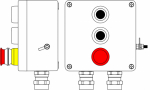 Ex пост управления из GRP; 1Ex d e IIC T6 Gb X / Ex tb IIIB T80°C Db X /IP66; Аварийная кнопка красная, 1NC/1NO -1 шт.; Кнопка черная,1NC/1NO -2шт.; С