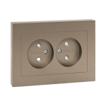 Механизм розетки двойной, 16А, без заземления, со шторками, с рамкой, шампань Эпика EKF
