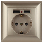 4-410-04 Intro Розетка P+E Schuko со шторками, 16А-250В + 2хUSB, СУ, Solo, шампань (10/100/2500)