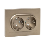 Механизм розетки двойной, 16А, с заземлением, со шторками, с рамкой, шампань Эпика EKF