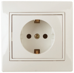 Розетка Intro Plano 1-206-02 с заземлением 2P+E Schuko со шторками, 16А-250В, IP20, СУ, слоновая кость