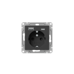 Механизм розетки с USB-A+С - 2шт, 16А, с заземлением, со шторками, чёрный Эпика EKF
