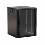 Hyperline TWB-1845-GP-RAL9004 Шкаф настенный 19-дюймовый (19"), 18U, 908x600х450мм, стеклянная дверь с перфорацией по бокам, ручка с замком, цвет черн