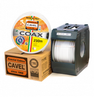 Кабель телевизионный SAT 703B Cu/Al/CuSn телевизионный (75%) (1,13мм медь) 75 Ом, белый CAVEL (250)_