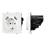 ARL NOBE Розетка зк со шторками с USB тип А+А софт-тач белый кварц SCT-MUAA-SFPL-WH (250V, 16A) (Arlight, -)