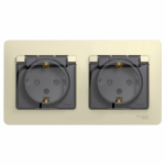 Розетка 2гн с З/К с крыш. шторки с/у крем в сборе 16А IP44 Glossa Systeme Electric(1/9)