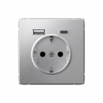 Розетка 1гн c З/К+2хUSB typeА+ typeС с/у алюминий механизм 16А ArtGallery Systeme Electric (1/8/16)