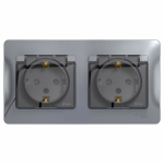Розетка 2гн с З/К с крыш. шторки с/у алюминий в сборе 16А IP44 Glossa Schneider Electric  (1/10/60)