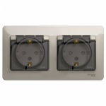 Розетка 2гн с З/К с крыш. шторки с/у молочный в сборе 16А IP44 Glossa Schneider Electric  (1/10/60)