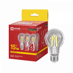 Лампа светодиодная LED-A60-deco 4PACK 15Вт 230В Е27 3000К 1480Лм (4шт./упак) прозрачная IN HOME