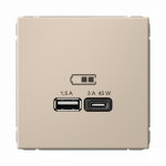 Розетка 2гн USB+USB A+C с/у песочный механизм высокоскор.заряд. QC PD ArtGallery Systeme Electric (1/8/16)