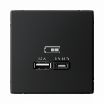 Розетка 2гн USB+USB A+C с/у карбон механизм высокоскор.заряд. QC PD ArtGallery Systeme Electric (1/8/16)