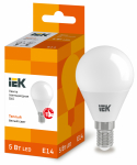 Лампа светодиод 5Вт шар Е14 3000К 450Лм матовая IEK (10/100)