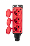 Розетка трехместная переносная 2Р+РЕ 230V 16A каучук красная IP54 PLEXUP