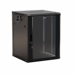 Hyperline TWB-0945-GP-RAL9004 Шкаф настенный 19-дюймовый (19"), 9U, 500x600х450мм, стеклянная дверь с перфорацией по бокам, ручка с замком, цвет черны
