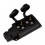 Розетка (колодка) влагозащищенная с крышкой 2 гнезда COMPACT, с/з, 16А, IP54, каучук, черная REXANT