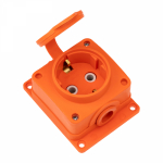 Розетка (колодка) влагозащищенная с крышкой 1 гнездо COMPACT, с/3, 16А, IP54, каучук, оранжевая REXANT