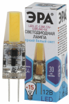 Лампа светодиод 1,5Вт капсула G4 4000К 130Лм 12В JC-1,5W-12V-COB-840-G4 ЭРА (1/100)
