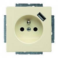 Розетка 1гн с 3/К с USB с/у крем IP20 SCHUKO