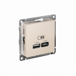 Розетка 2гн USB+USB typeА+ typeС с/у крем механизм  5В/2,4А 2х5В/1,2А AtlasDesign Systeme Electric (1)