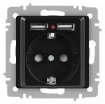 Розетка Intro Accent 6-410-05 , P+E Schuko со шторками, 16А-250В + 2хUSB, IP20, СУ, антрацит